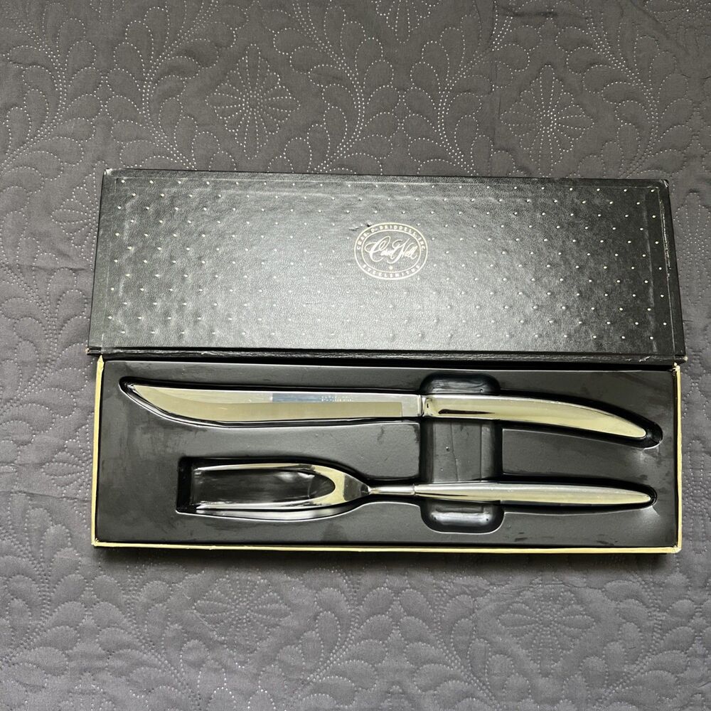 VTG Carvel-Hall 2pc Chrome Stainless Steel Meat Carving Knife& Fork Utensil Set
